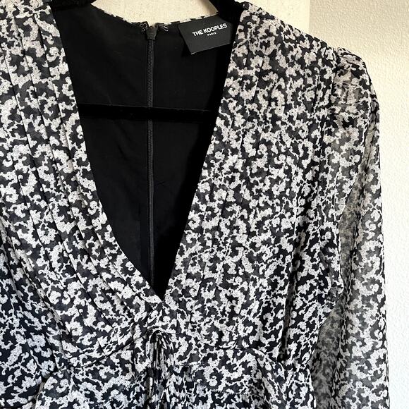 The Kooples Dark Floral Asymmetrical Pleated Day Dress - Picture 7 of 7